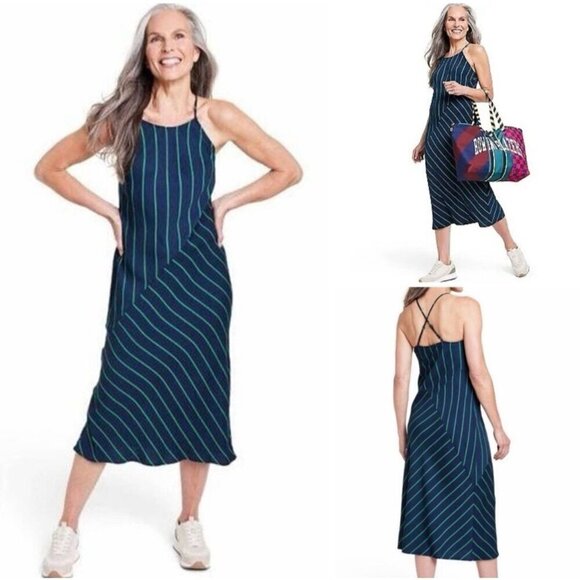 Rowing Blazers Slip Diagonal Stripe Midi Dress XXL Navy/Green - Picture 4 of 4